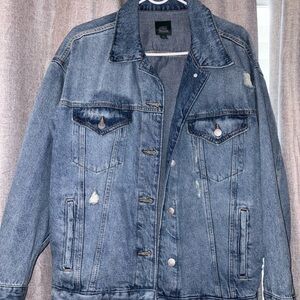 Wild Fable Blue Jean Jacket with Distressed Trucker Design